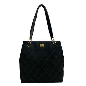 CHANEL Black Leather Logo Tote Bag